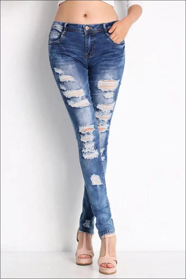 Full Size Distressed Skinny Jeans with Pockets e21.0 | Emf -