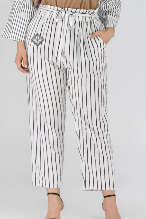Full Size Striped Paperbag Waist Cropped Pants e27 | Emf -