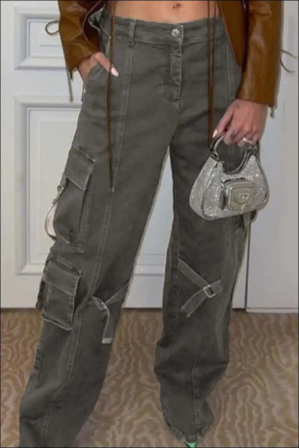 Street Loose Multi Pocket Cargo Pants Retro High Waist
