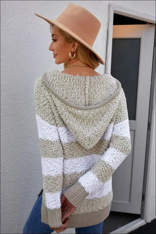 Striped Popcorn Knit Hooded Sweater e79.0 | Emf - Women’s