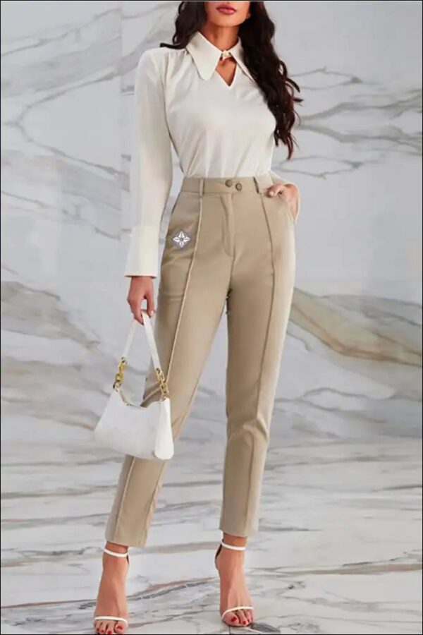 Women High Waist Straight Casual Solid Cropped Dress Pants